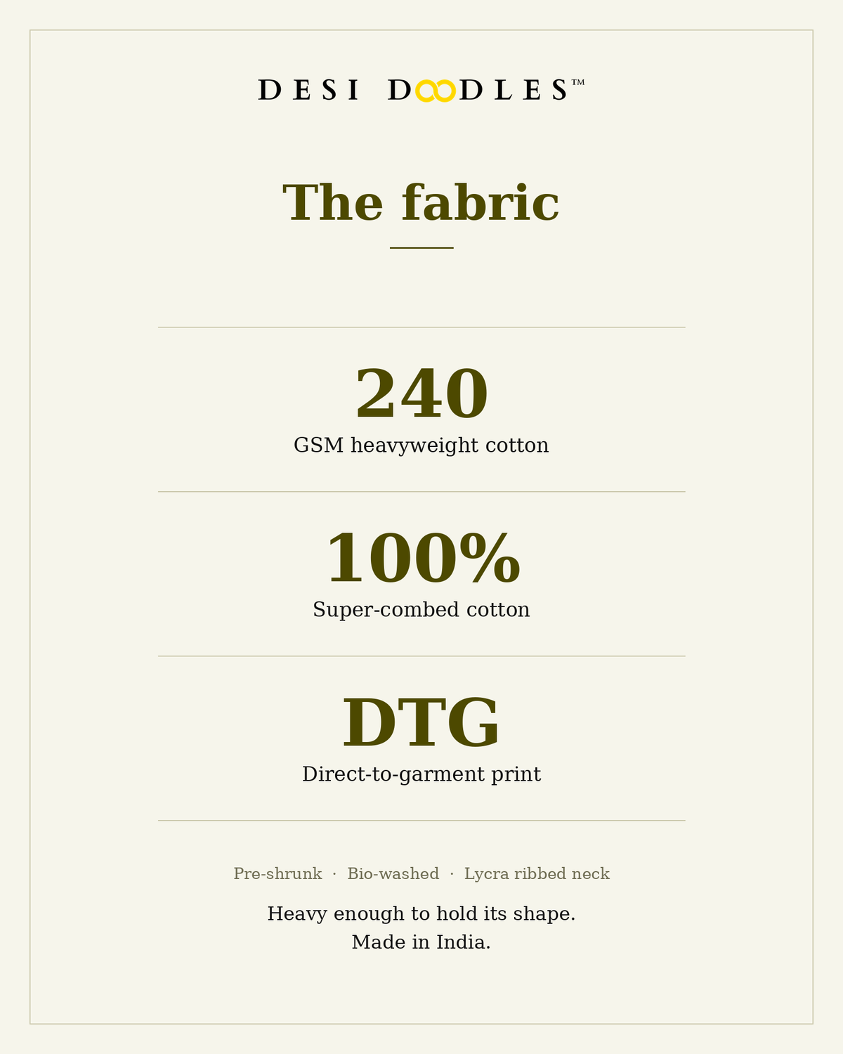 Desi Doodles 240 GSM super-combed cotton fabric details