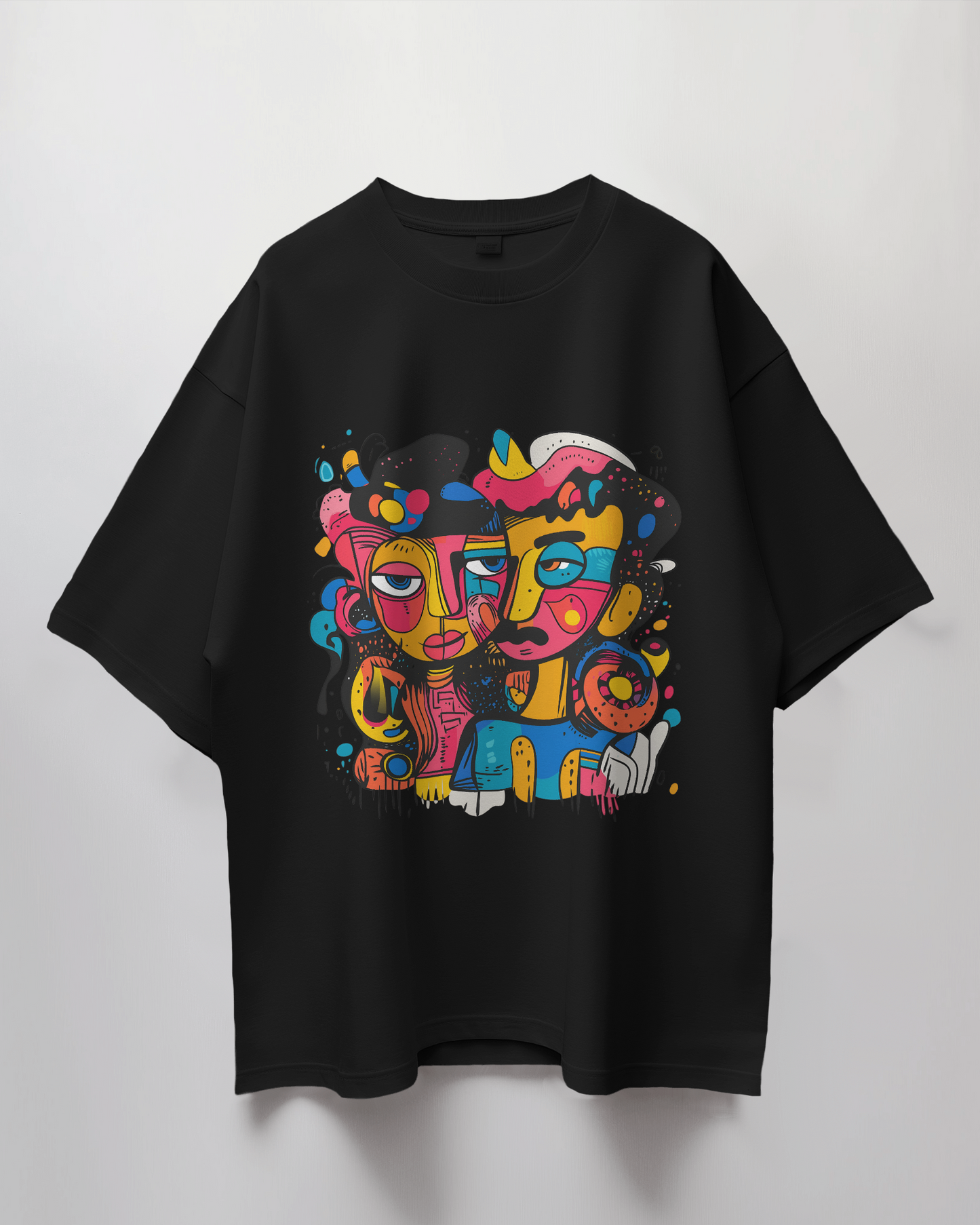 Face Doodle Graphic Print Oversized T-Shirt