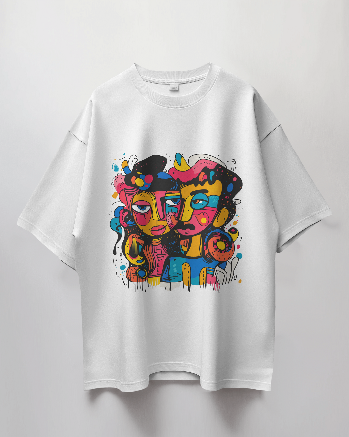 Face Doodle Graphic Print Oversized T-Shirt