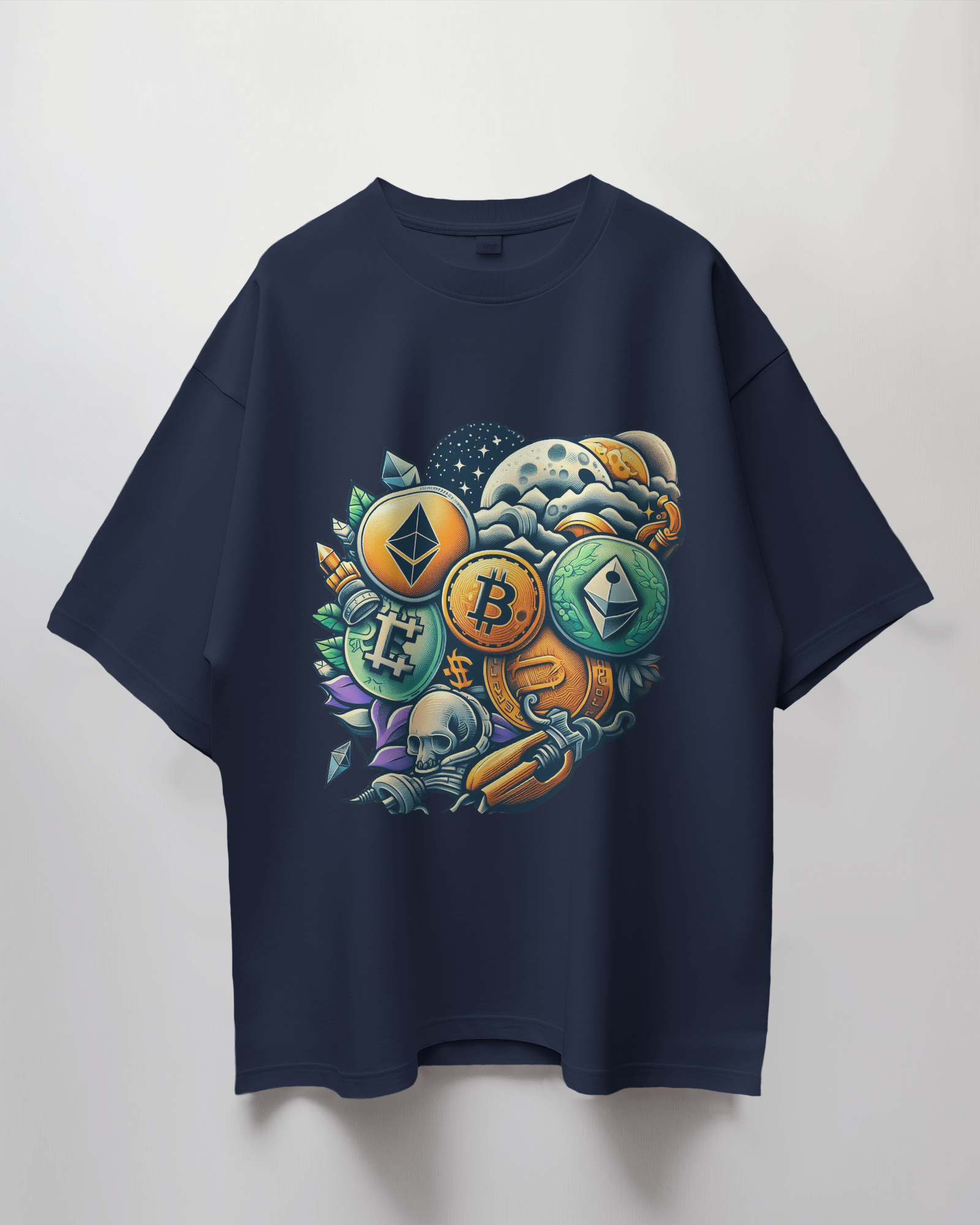 Crypto Doodle Graphic Print Oversized T-Shirt