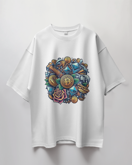 Crypto Doodle Graphic Print Oversized T-Shirt