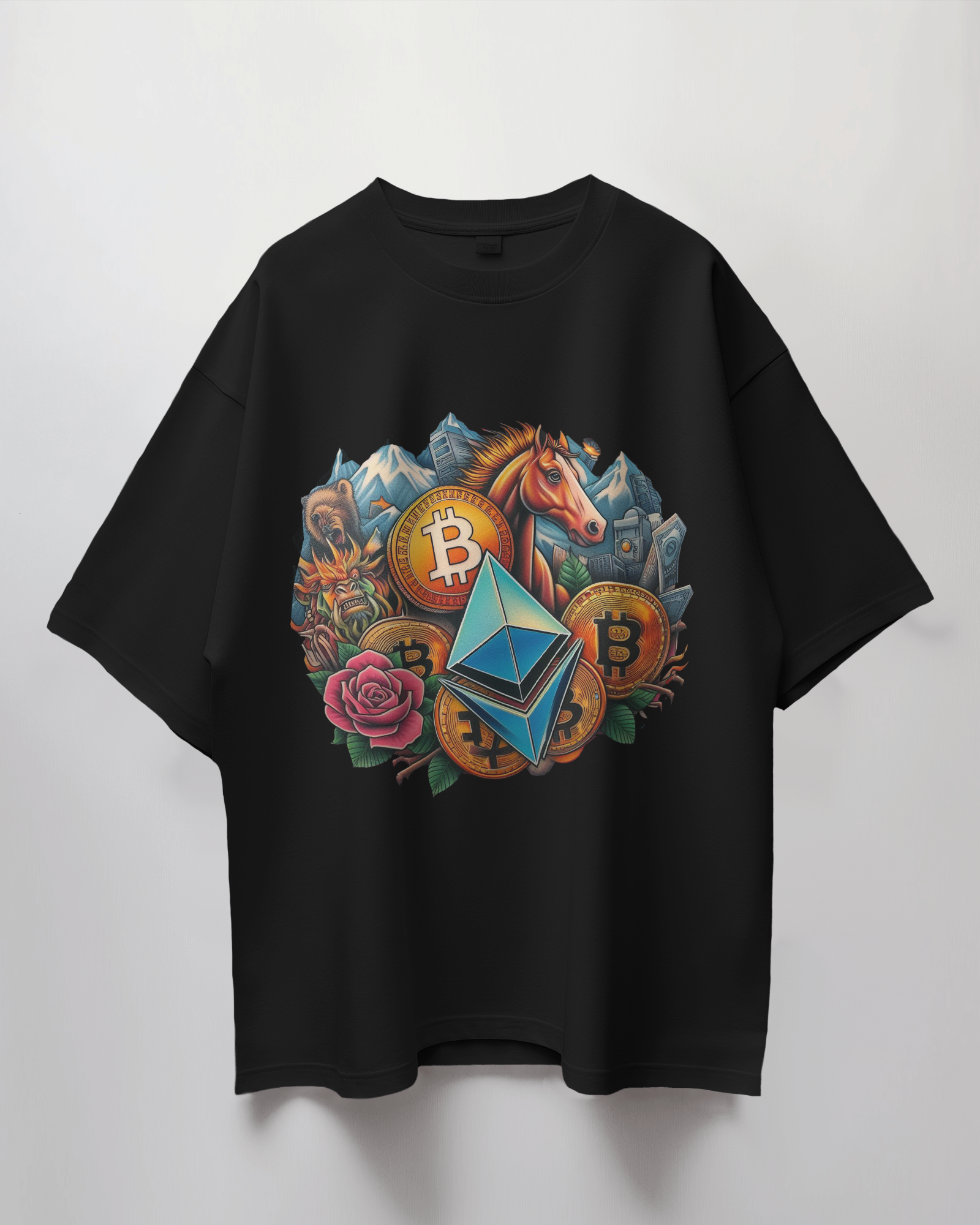 Crypto Doodle Graphic Print Oversized T-Shirt