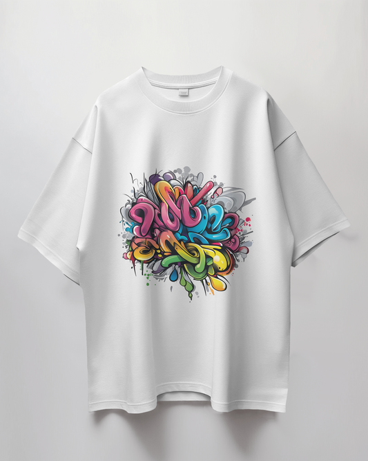 Colourful Doodle Graphic Print Oversized T-Shirt