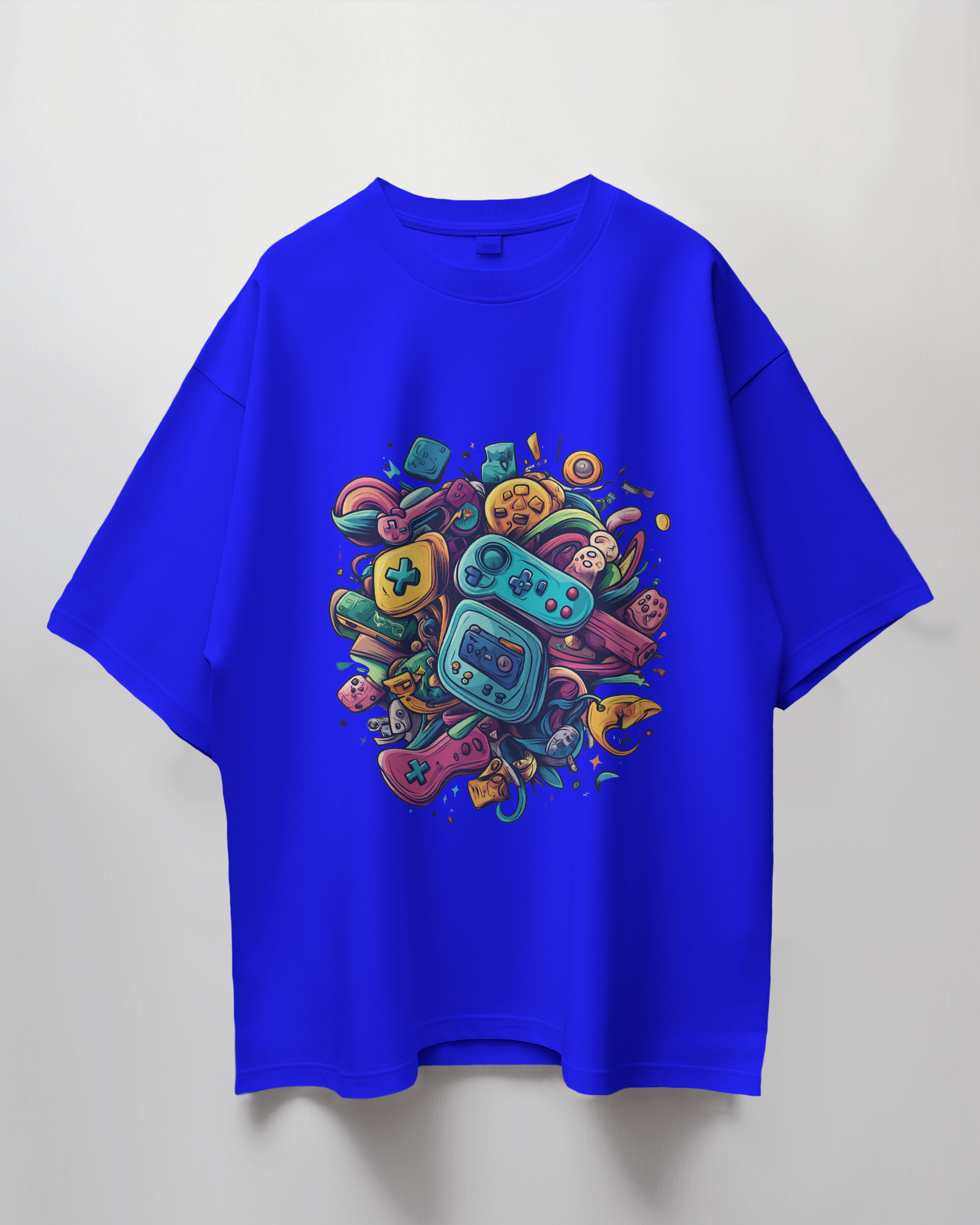 Gaming Doodle Graphic Print Oversized T-Shirt