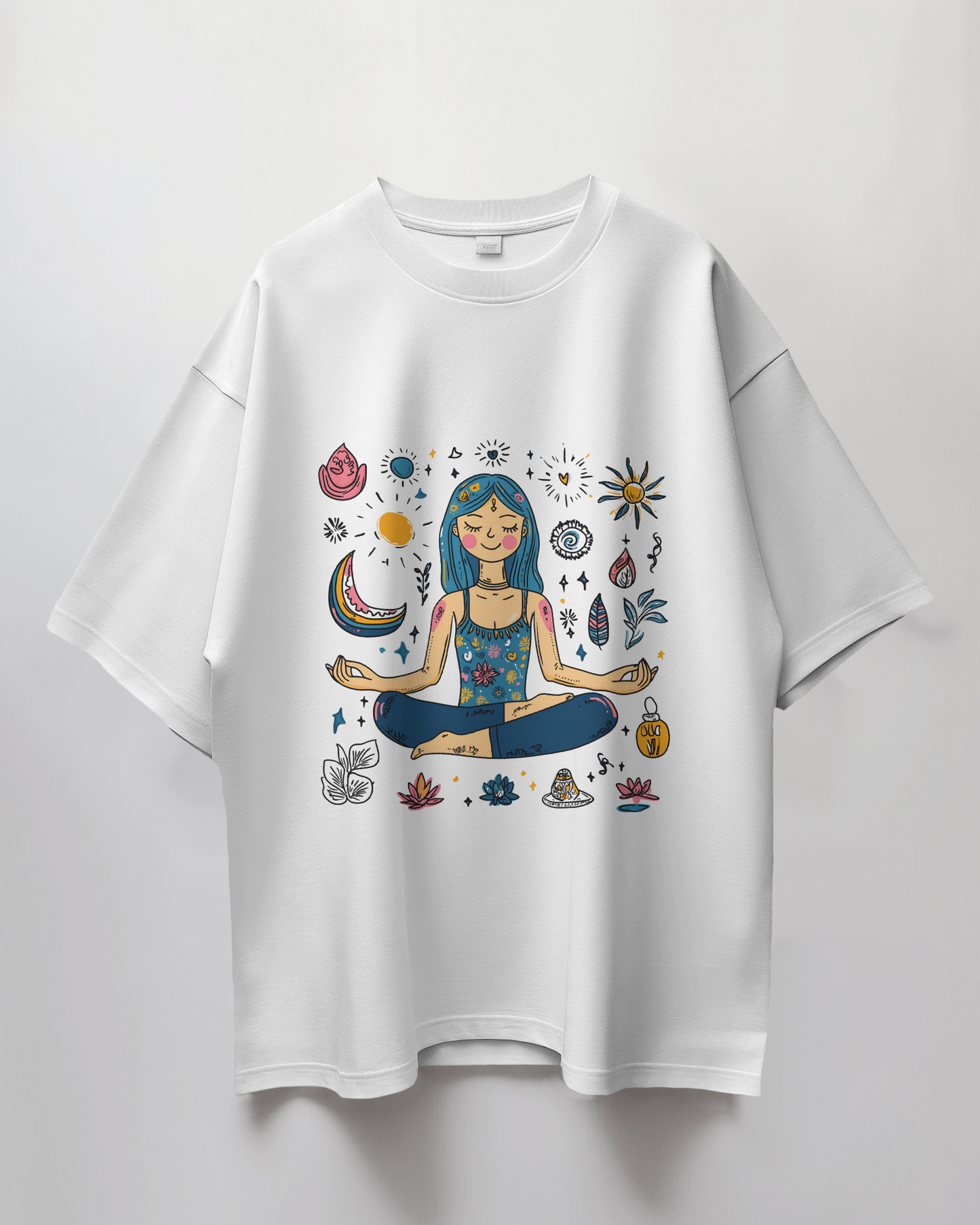 Yoga Doodle Graphic Print Oversized T-Shirt