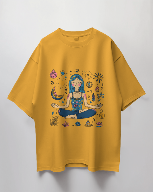 Yoga Doodle Graphic Print Oversized T-Shirt