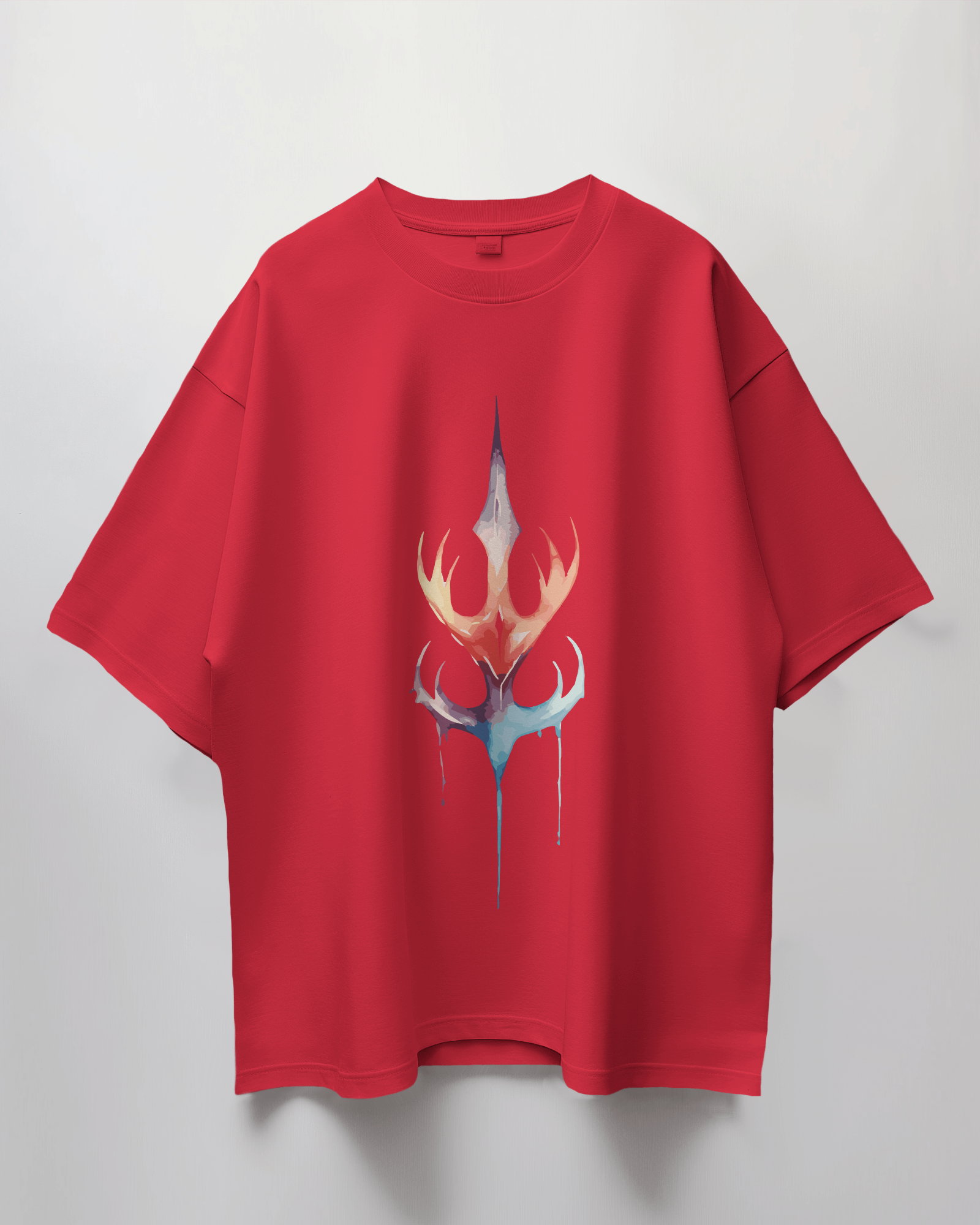 Red Trishul Graphic Print Oversized T-Shirt