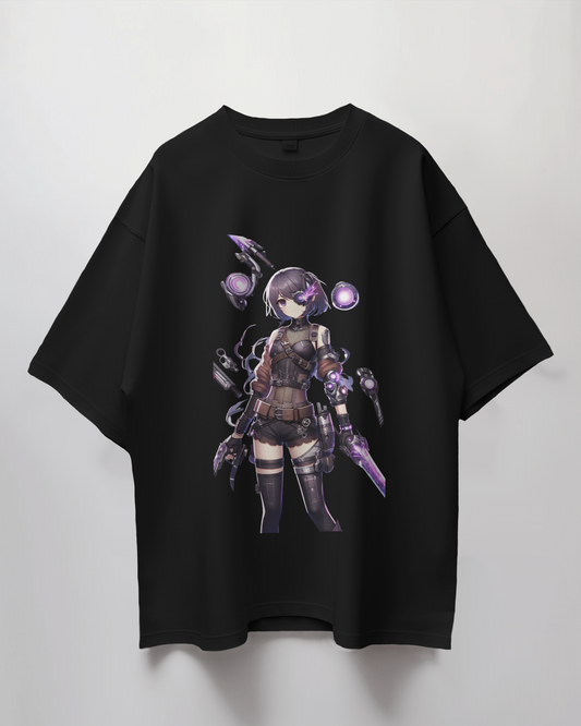 Anime Cyborg Girl Graphic Print Oversized T-Shirt