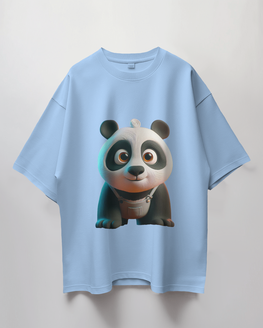 Cute Baby Panda Graphic Print Oversized T-Shirt