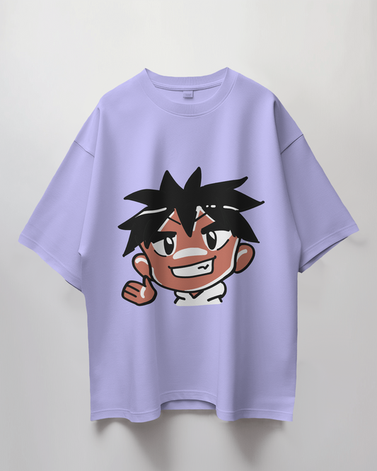 Brown Boy Cartoon Graphic Print Oversized T-Shirt