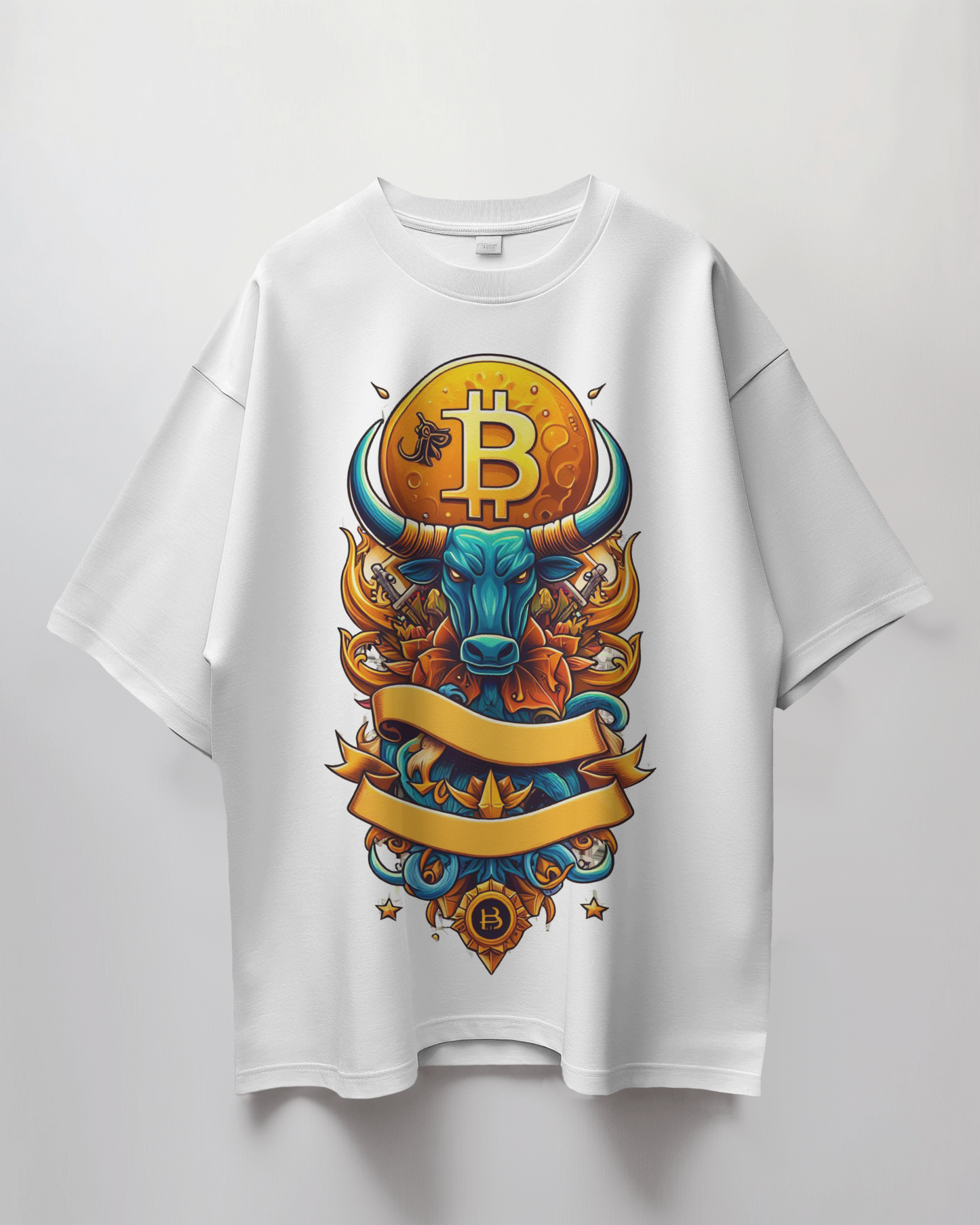 Bitcoin Bull Graphic Print Oversized T-Shirt