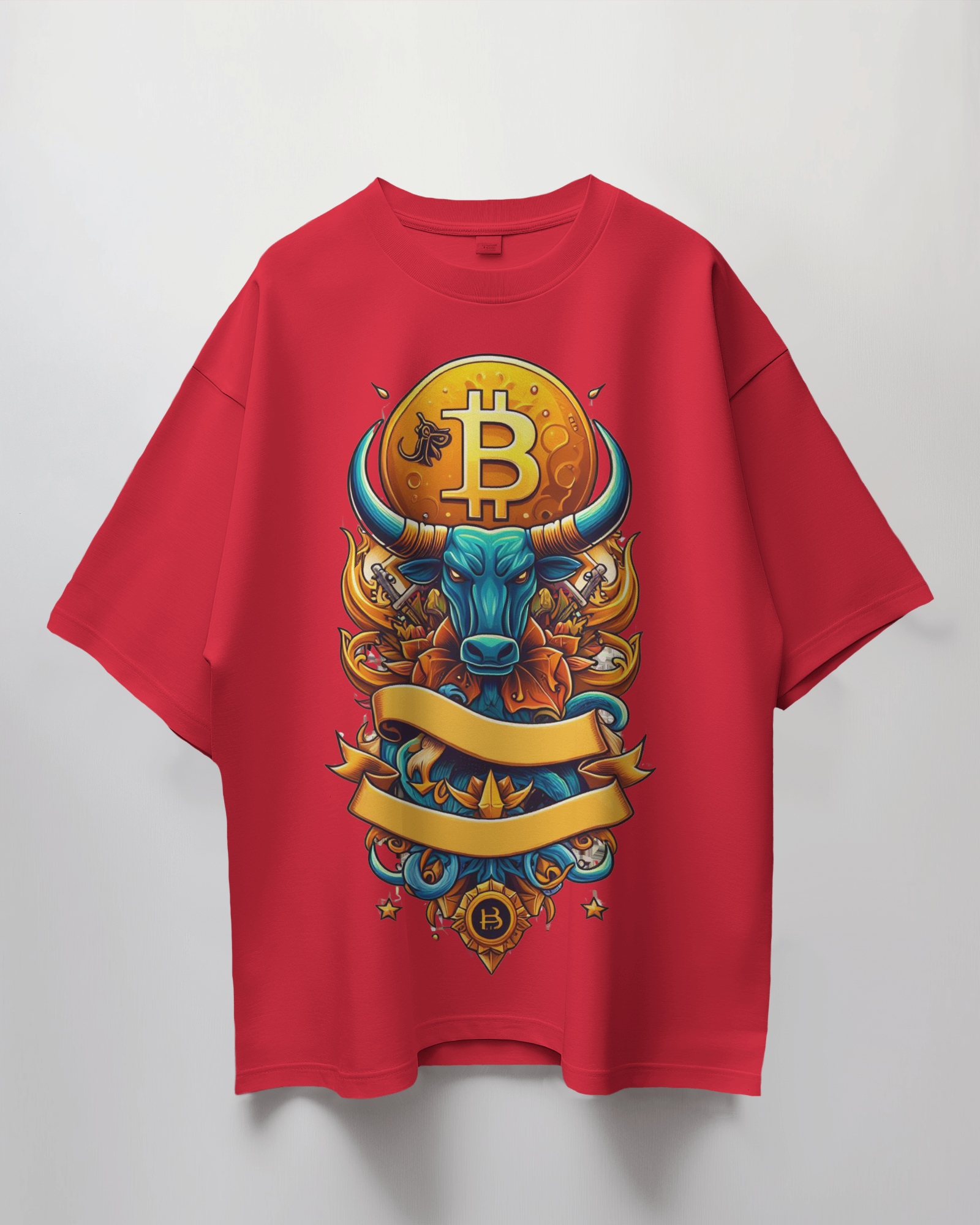 Bitcoin Bull Graphic Print Oversized T-Shirt