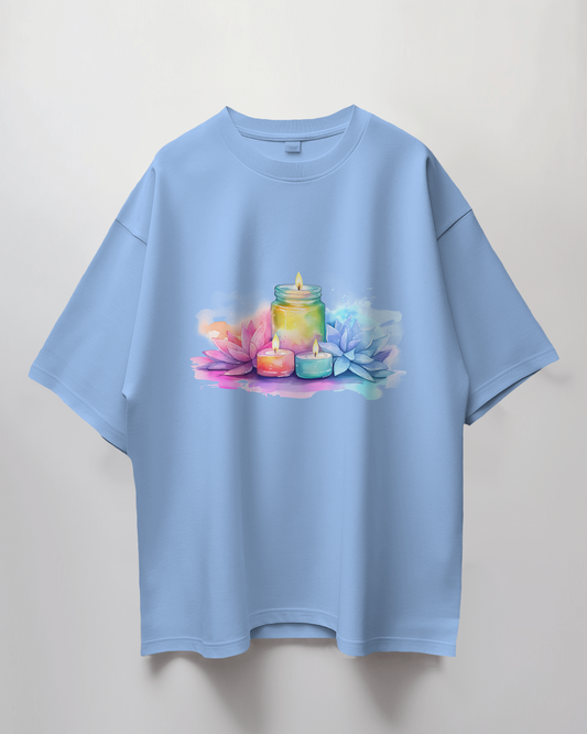 Candles Lotus Graphic Print Oversized T-Shirt