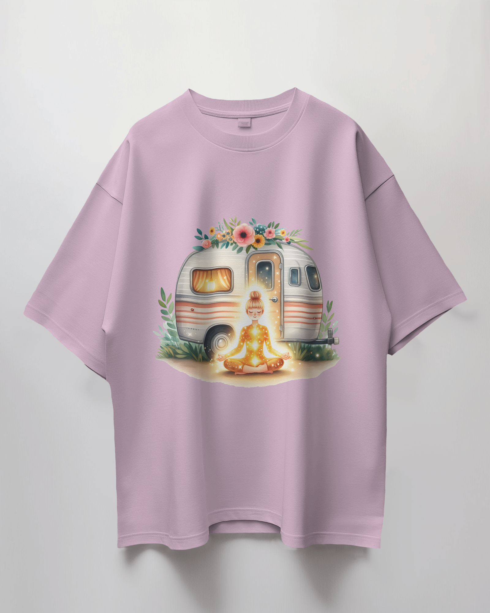 Meditating Girl Graphic Printed Oversized T-Shirt