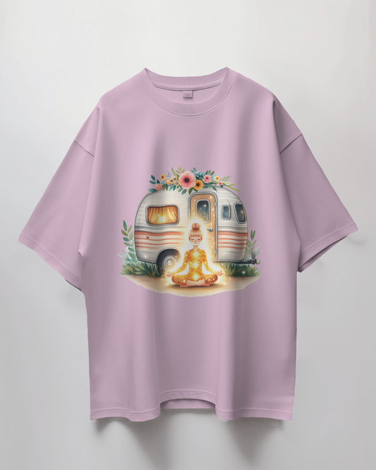 Meditating Girl Graphic Printed Oversized T-Shirt