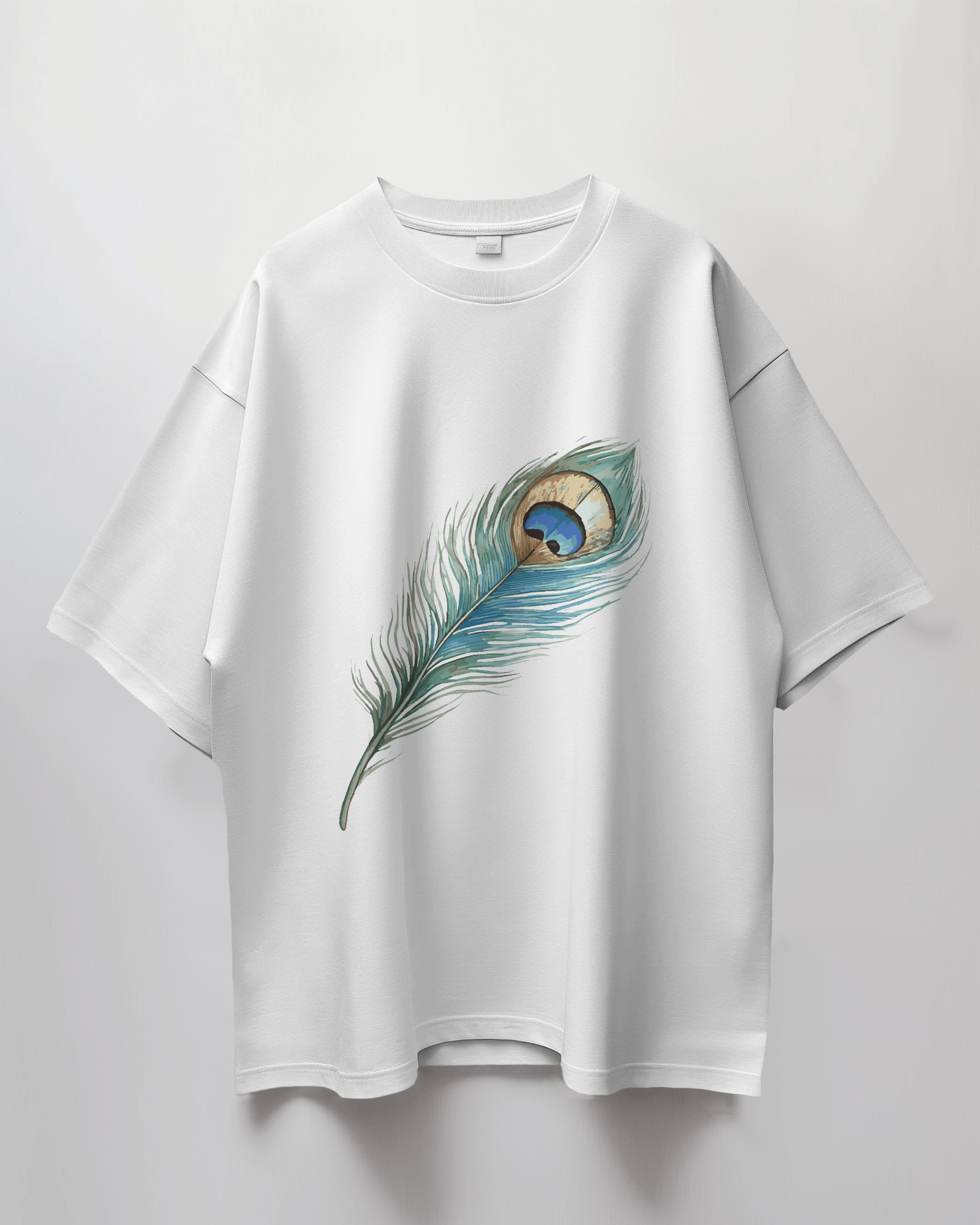 Peacock Feather Graphic Printed Oversized T-Shirt