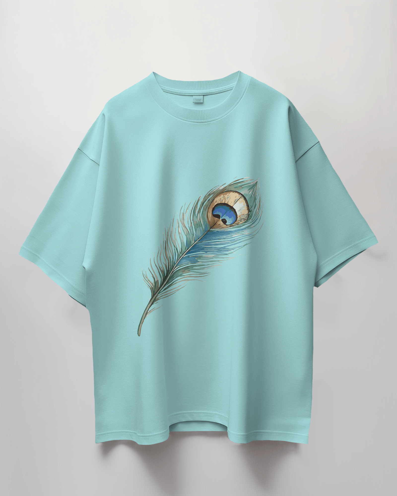 Peacock Feather Graphic Printed Oversized T-Shirt