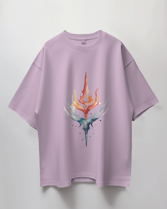 Pink Watercolour Trishul Graphic Print Oversized T-Shirt