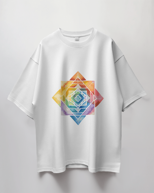 White Yantra Graphic Print Oversized T-Shirt