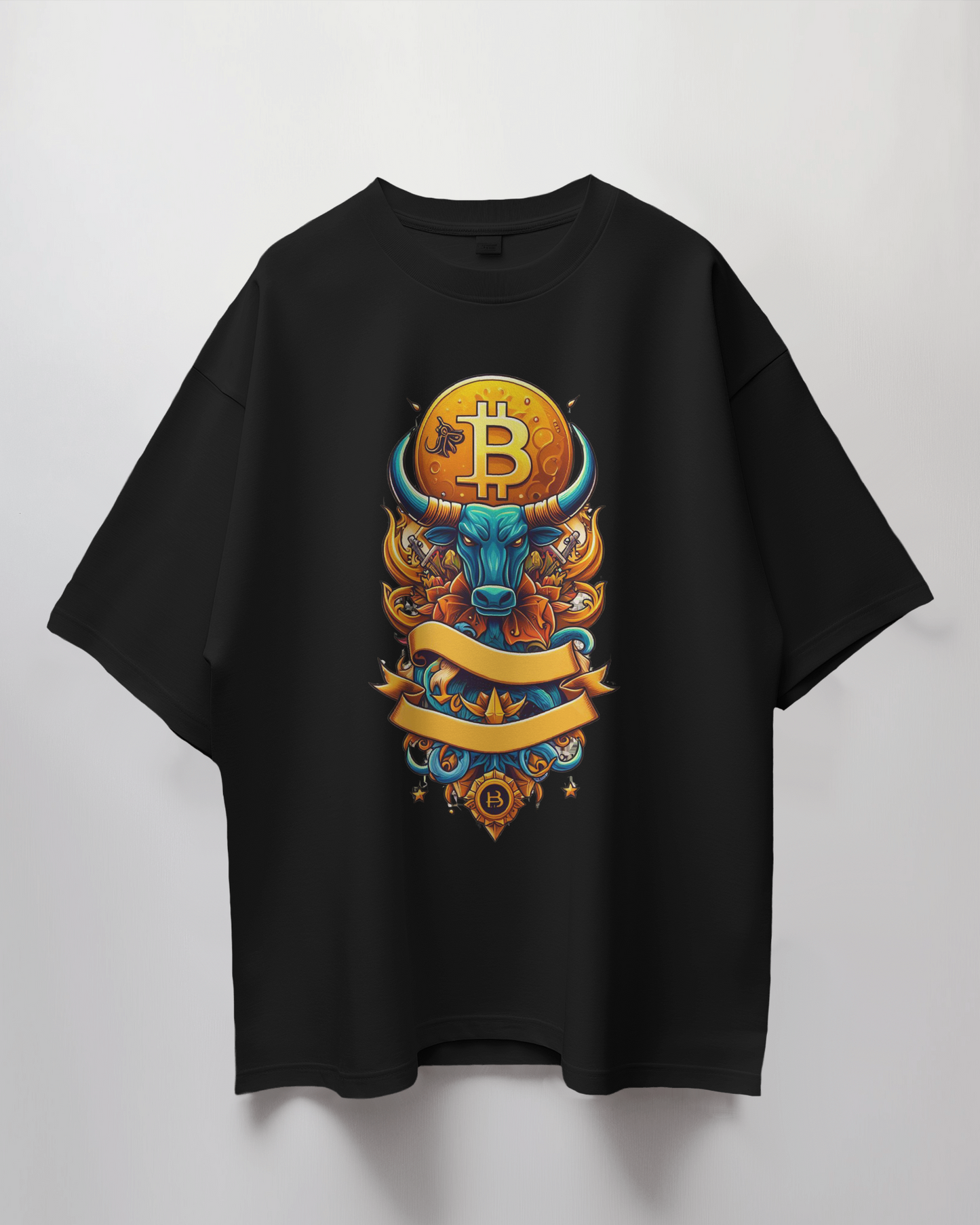 Bitcoin Bull Graphic Print Oversized T-Shirt