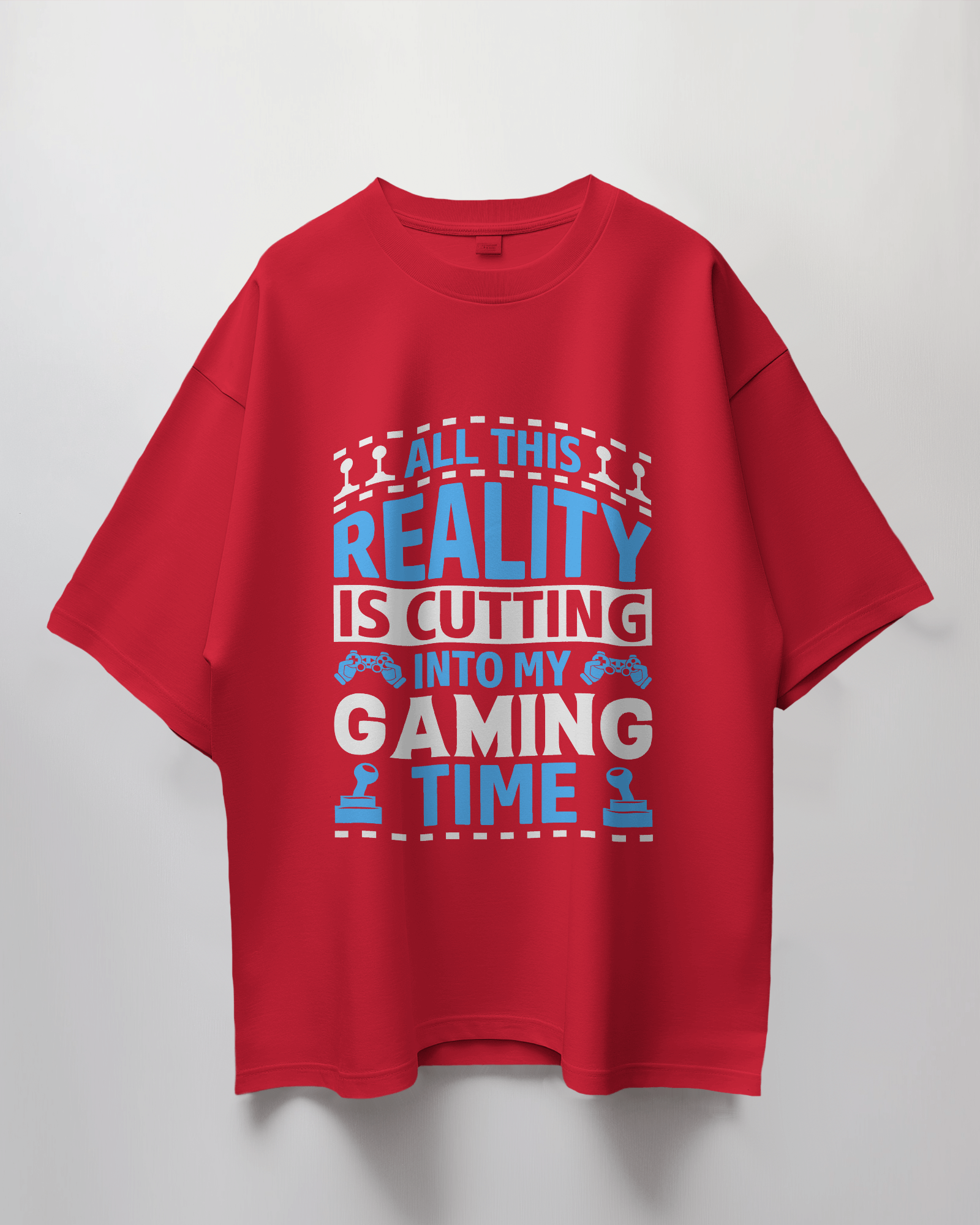 Reality vs Gaming Time Graphic Print Oversized T-Shirt