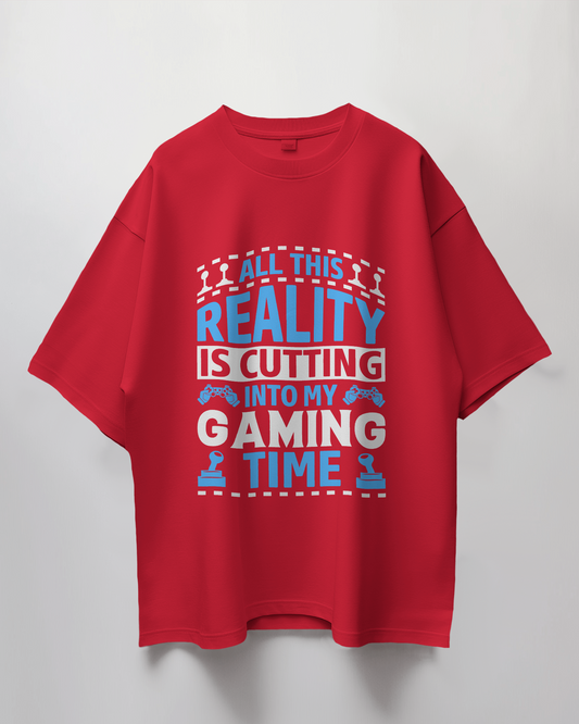 Reality vs Gaming Time Graphic Print Oversized T-Shirt