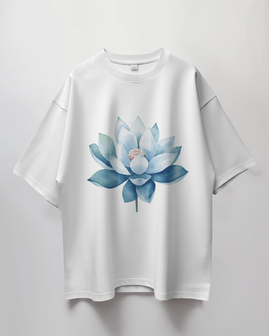 Blue Lotus Graphic Print Oversized T-Shirt