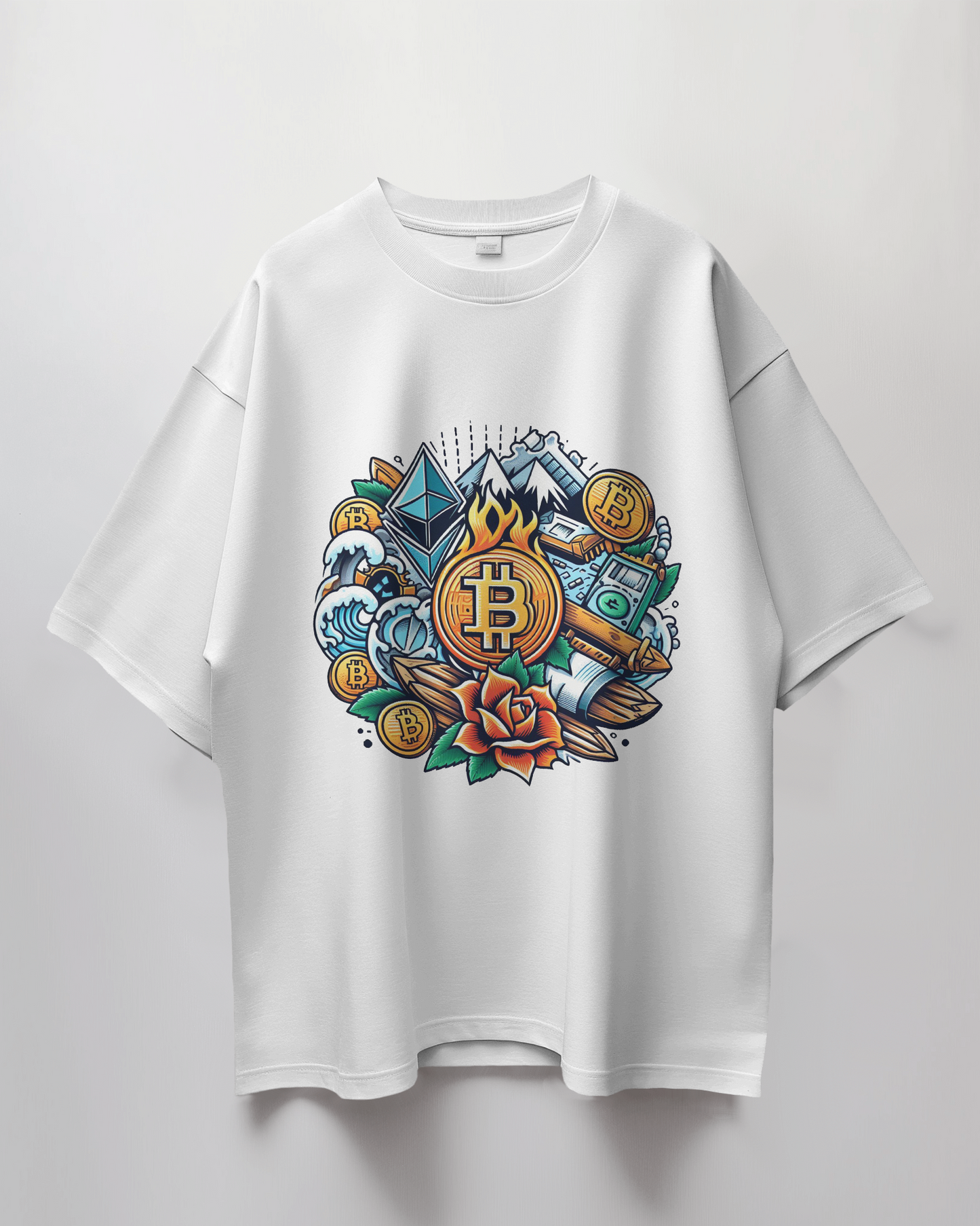 Bitcoin Doodle Graphic Print Oversized T-Shirt