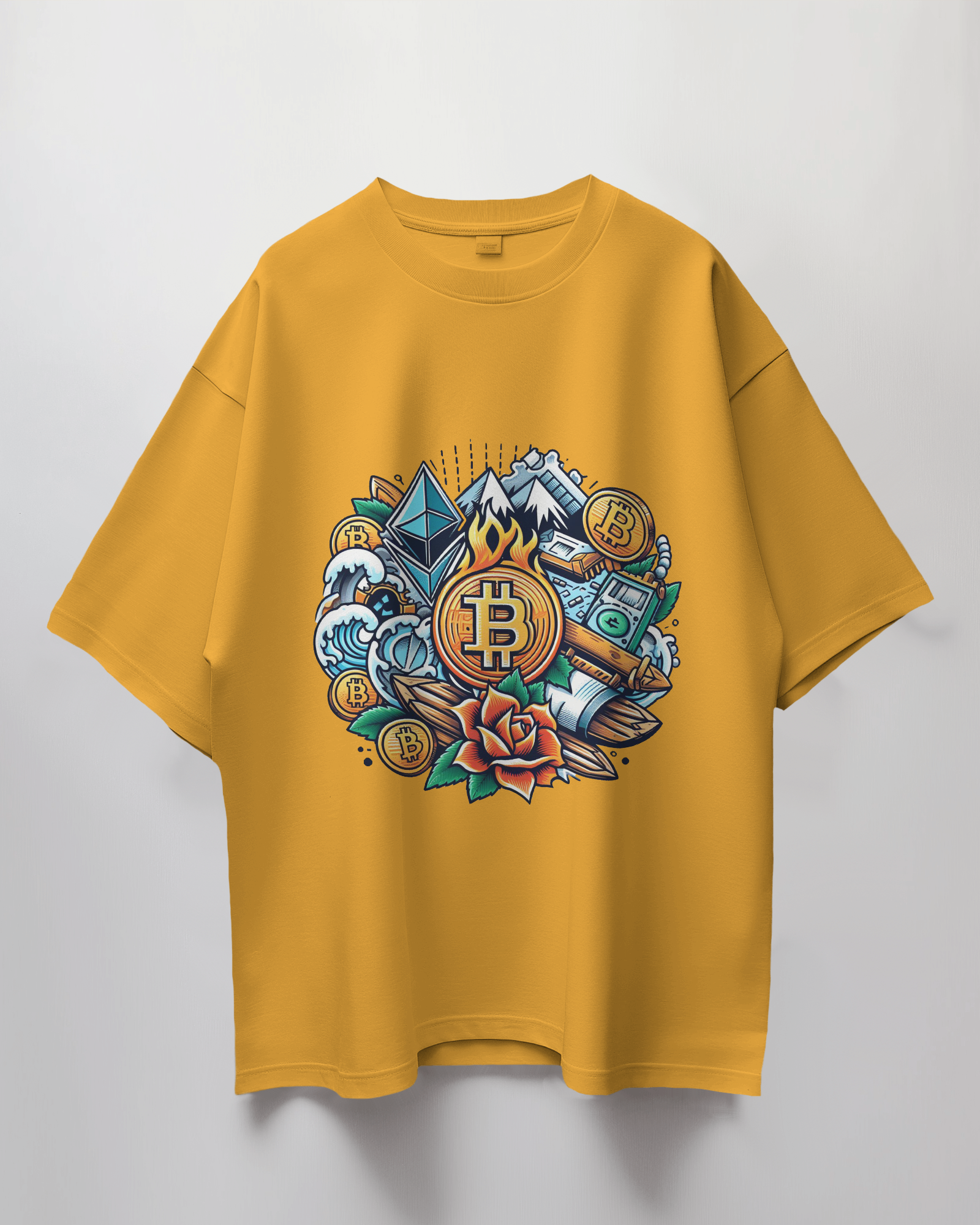 Bitcoin Doodle Graphic Print Oversized T-Shirt